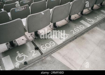 Sain Denis, France. 28th Aug, 2023. Reserved seating for the disabled at the Stade de France in Saint-Denis, France, on August 28, 2023. Photo by Jeremy Paoloni/ABACAPRESS.COM Credit: Abaca Press/Alamy Live News Stock Photo