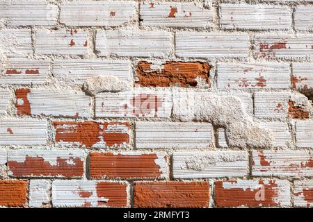 wall of red and white bricks, horizontal textured background Stock Photo