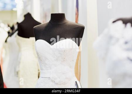 Beautiful wedding dresses on a mannequins Stock Photo