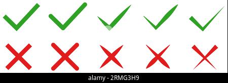 Check mark icons. Check and cross symbol. Vector illustration isolated on white background Stock Vector