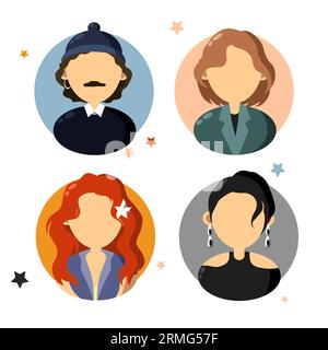 Bright people portraits set - flat style vector design concept illustration of young men and women, male and female faces and shoulders avatars. Flat Stock Photo