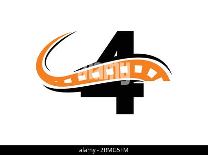 Letter 4 with road logo sing. The creative design concept for highway maintenance and construction. Road Logo Design Transportation Sign Symbol Stock Vector