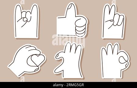 6 hand positions stickers set. Vector flat hands Stock Vector