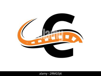 Letter C with road logo sing. The creative design concept for highway maintenance and construction. Road Logo Design Transportation Sign Symbol Stock Vector