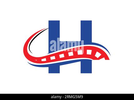 Letter H with road logo sing. The creative design concept for highway maintenance and construction. Road Logo Design Transportation Sign Symbol Stock Vector