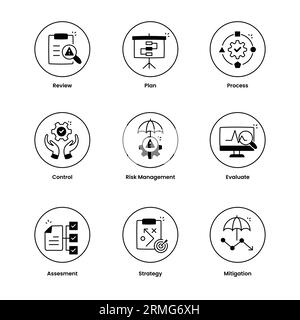 Business Risk Management. Modern Flat Line Icons with Editable Stroke. Stock Vector