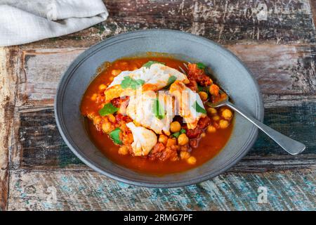 Moroccan fish stew with chickpeas Stock Photo