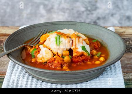 Moroccan fish stew with chickpeas Stock Photo