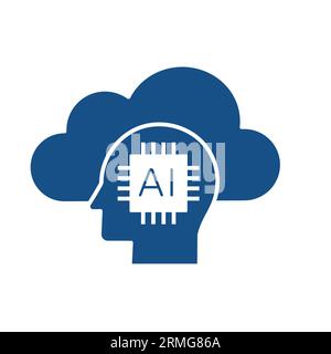Cloud Computing with AI Icon - Illustrates the concept of cloud computing and artificial intelligence. Stock Vector