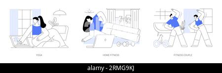 Home workout isolated cartoon vector illustrations se Stock Vector
