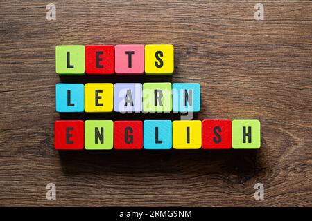 Let's learn english - word concept on building blocks, text Stock Photo