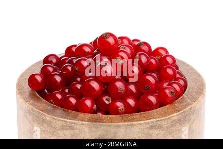 Tasty ripe redcurrants in bowl isolated on white Stock Photo