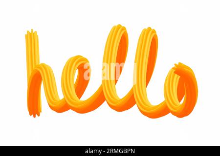Hello hand written 3d word. Calligraphy design script. Lettering for greeting card. For logo, greeting, presentation, poster, banner, web. Vector illu Stock Vector