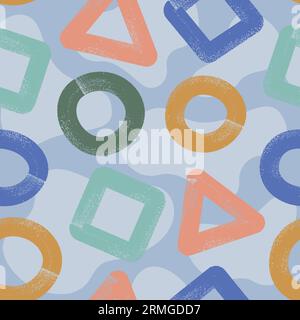 Modern geometric trendy shapes seamless pattern. Bold brush line objects ornament. Stock Vector