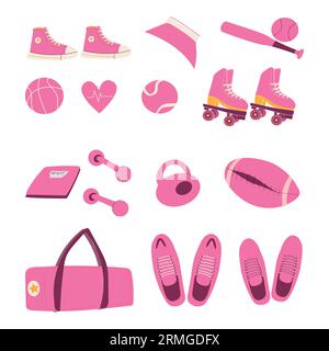 sports set for fitness and athletics in pink Stock Vector