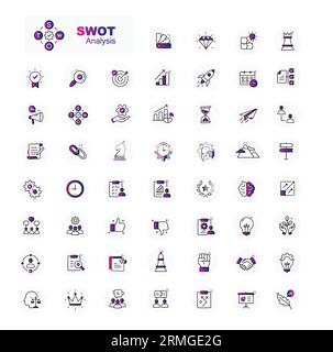 SWOT Analysis Icons Set for your projects. Vector Editable Stroke Icons. Stock Vector