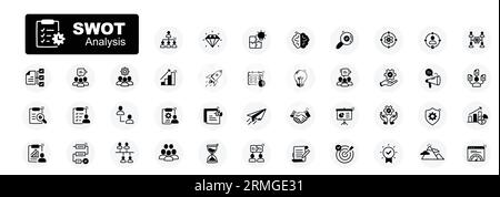 Colorful SWOT Analysis Icons. Vector Editable Stroke Icons. Stock Vector