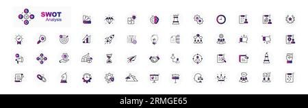 Colorful SWOT Analysis Icons. Vector Editable Stroke Icons. Stock Vector