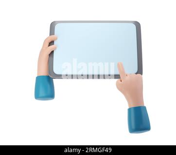 3D Hands using tablet mockup icon. Cartoon hand holding tablet isolated ...