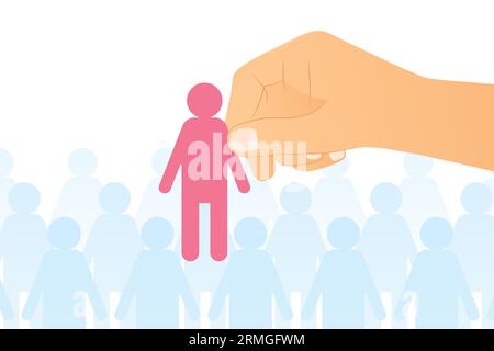 hand choosing standing out person, Human Resource Management, hiring, leader concept- vector illustration Stock Vector