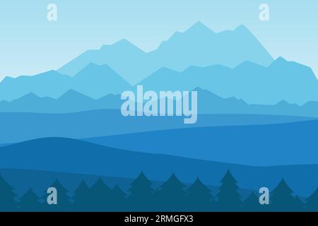 misty high mountains landscape; nature background - vector illustration Stock Vector