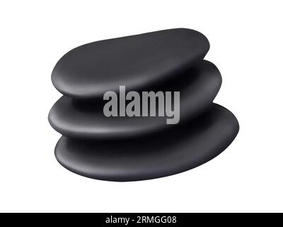 3 black healing hot stones isolated on white background Stock Photo