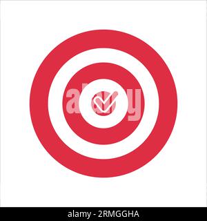 Goal reached symbol, success target, checkmark in the center, targeting circle illustration isolated on white background Stock Vector