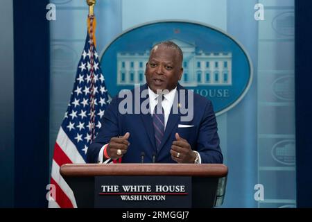 Washington, United States. 28th Aug, 2023. Director of the Office of Public Engagement Stephen Benjamin participates in the daily briefing at the White House in Washington, DC, August 28, 2023.Credit: Chris Kleponis/Pool via CNP Credit: Abaca Press/Alamy Live News Stock Photo