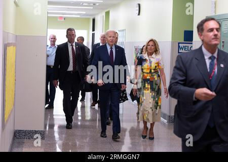 United States President Joe Biden and first lady Dr. Jill Biden welcome students back to school at Eliot-Hine Middle School in Washington, DC, August 28, 2023.Credit: Chris Kleponis/Pool via CNP /MediaPunch Stock Photo