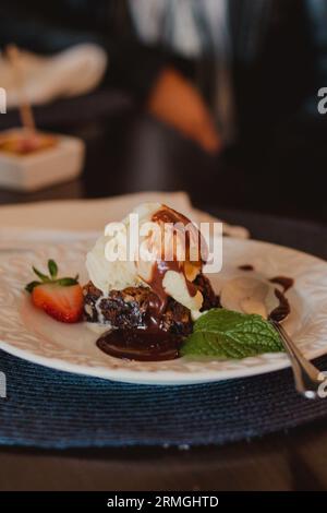 brownie and ice cream dessert Stock Photo