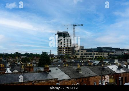 Construction of a 15 storey hotel, offices and build to rent apartments in East Wall Road, East Wall. Dublin Ireland. MKN Property are the developers Stock Photo