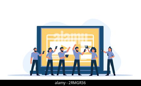 Digital classroom virtual learning education concept illustration vector. Computer class school study knowledge online. Student training with smart la Stock Vector