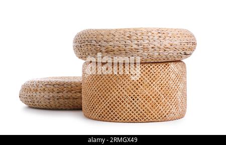 Wicker poufs isolated on white background Stock Photo