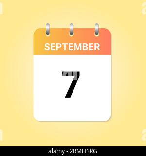 Daily calendar 7th of September month on white paper note. vector Stock Vector