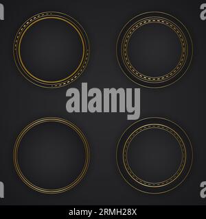 black luxury abstract background with circle line and golden elegant texture backdrop vector. wavy metallic dark light element illustration graphic Stock Vector