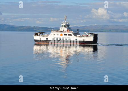 Claonaig to Lochranza, car and passenger Ferry,  Isle of Arran, Scotland. Ferry is has just left Lochranza. August 2023 Stock Photo