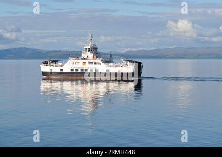 Claonaig to Lochranza, car and passenger Ferry,  Isle of Arran, Scotland. Ferry is has just left Lochranza. August 2023 Stock Photo