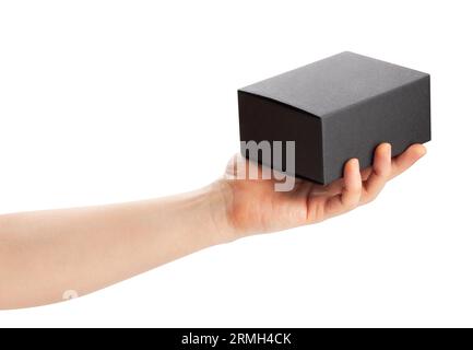 black box in hand path isolated on white Stock Photo