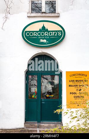 Paris, France - January 19, 2022: Brass sign of a traditional Irish pub in Paris, France. Stock Photo