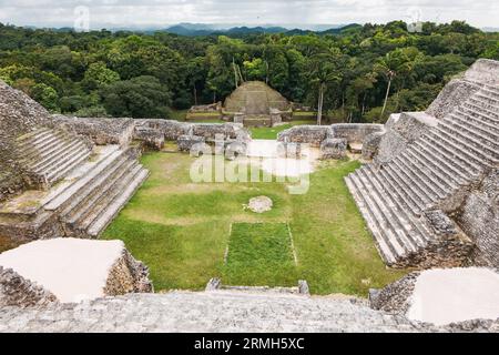 View from atop Caana ('Sky Place'), the largest temple at Caracol, a Mayan city dating back to 1200 BCE located in present-day Belize Stock Photo