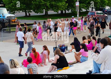 CHICAGO, IL -2 JUNE 2023- View of Swiftie fans dressed up to attend the Taylor Swift Eras Tour concert outside Soldier Field in Chicago, Illinois in J Stock Photo