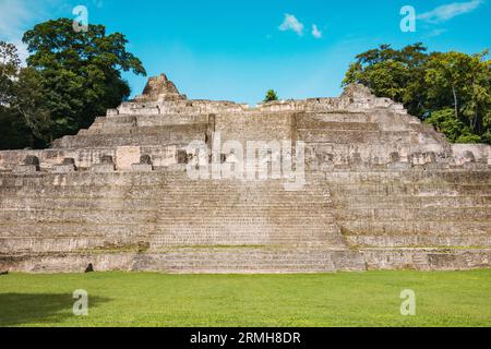 Caana ('Sky Place'), the largest temple at Caracol, a Mayan city dating back to 1200 BCE located in present-day Belize Stock Photo
