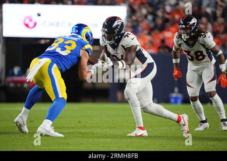 Denver Broncos linebacker Aaron Patrick (94) celebrates against the San  Francisco 49ers during a NFL football game Sunday, Sep 25, 2022, in Denver.  (AP Photo/Bart Young Stock Photo - Alamy