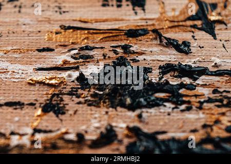 Abstract contemporary paint beige black oil strokes texture. Artistic background. Smear brushstroke Stock Photo