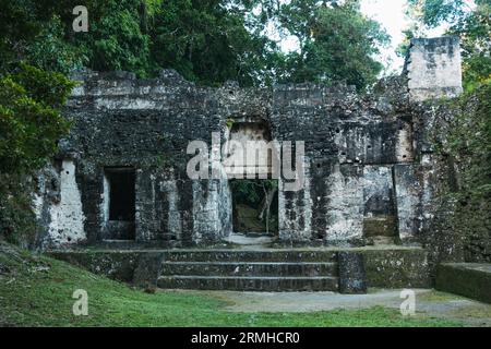 doorways and walls at the Palace of the Grooves, part of the Tikal archaeological park, a former ancient Mayan city in present-day Guatemala Stock Photo