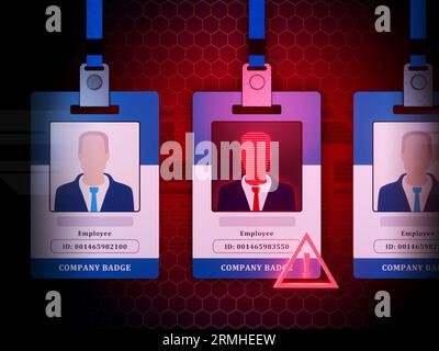 Company badges help identify an insider threat. Digital illustration, 3D render. Stock Photo