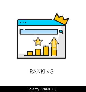 Ranking, SEM search engine marketing icon for website or web results, vector line pictogram. Target audience reach grow and online content optimizatio Stock Vector