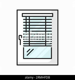 Modern jalousie outline icon. Office blinds, jalousie or curtains template. Vector office window cover, roller shade sun protection curtain Stock Vector