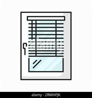 Modern jalousie outline icon. Office blinds, jalousie or curtains template. Vector office window cover, roller shade sun protection curtain Stock Vector