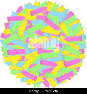 Abstract image of a circle made of colored office sticky notes of different shapes in trendy bright shades. Isolate. Vector design for poster, banner, brochures, greeting or invitation cards or price  Stock Vector